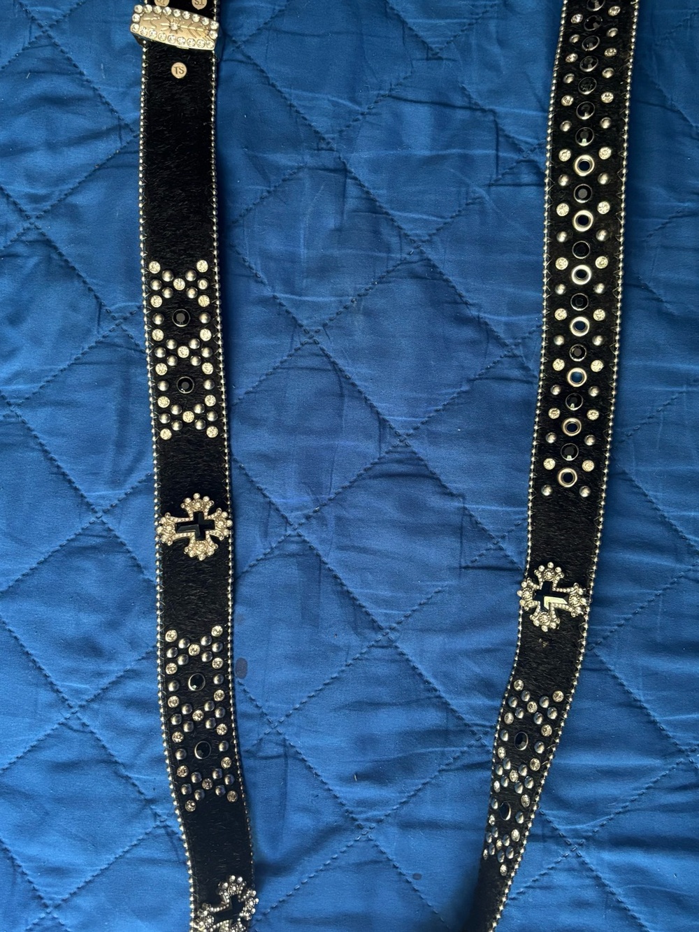 Studded Black Cross Accent Leather Strap - Women Accessories